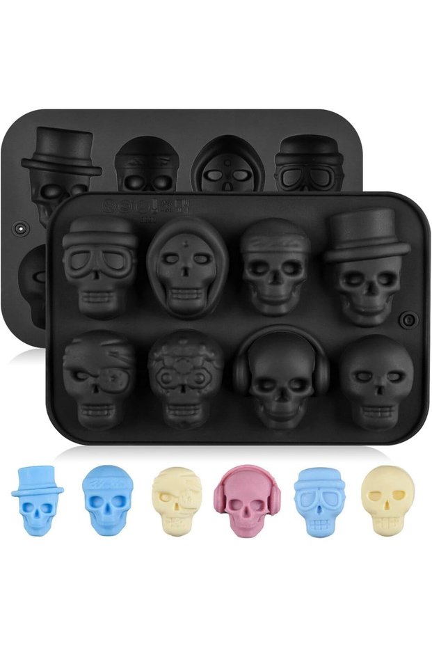 HZYH 2pcs Skull Silicone Molds, Skull Shape Chocolate Moulds for Halloween