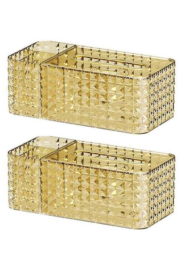 2-Piece Multifunctional Rectangular Tissue Storage Box with Pen Pencil Stationery Phone Remote Hold
