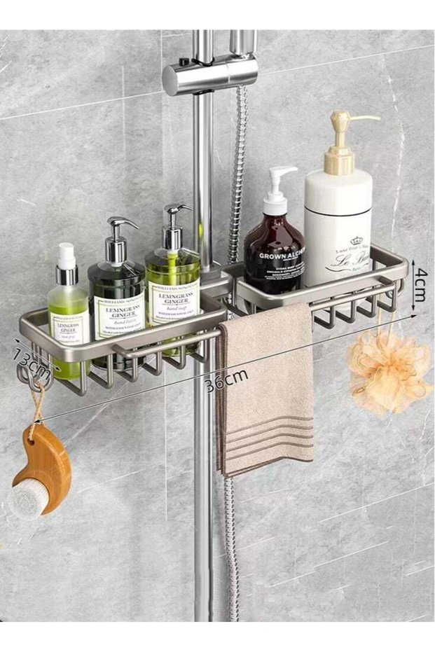 1-Piece Shower Rod Storage Rack Multi Functional Bathroom Storage Rack With And Towel Bar And Hook