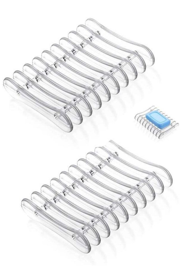 2Pcs Clear Self-Draining Plastic Soap Holder, Soap Tray Dish for Bathroom Shower Kitchen Counter