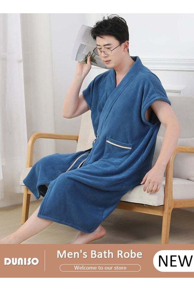 Men's bathrobe, men's lightweight long-style bathrobe, soft, quick-drying, sports sweater bathrobe,