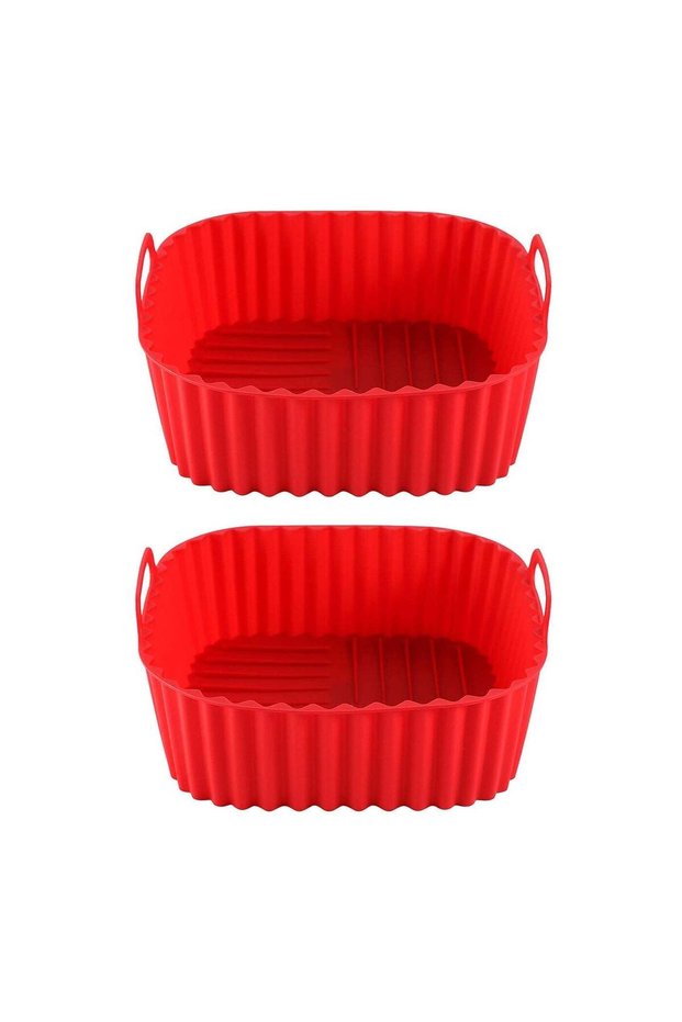 2 Pcs Square Air Fryer Silicone Liner, Non-Stick Reusable Red, Fits 7-Inch+ Air Fryers