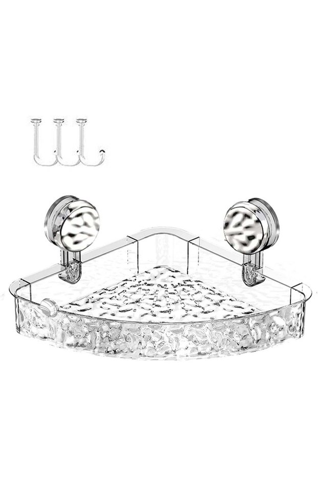 Corrugated Suction Cup Storage Holder Corner Shower Caddy Large Organizer Bathroom Shelf Clear Acry