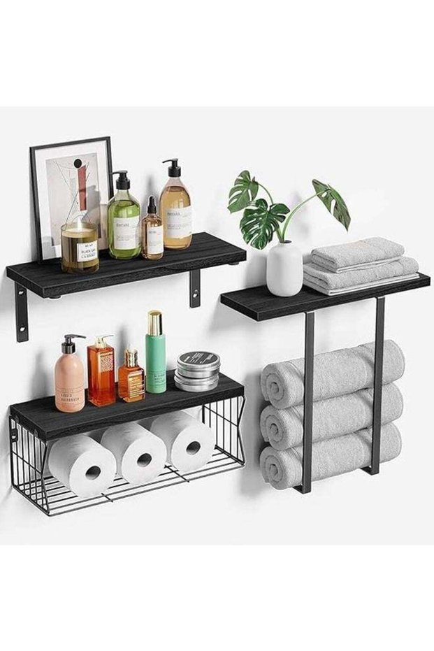 Floating Shelves Wall Mounted Over Toilet,Bathroom Shelf with Towel Rack Paper Holder Storage - Rus