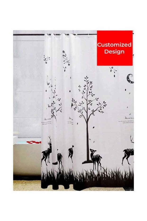 Deers Printed Shower Curtain Black/White 180x120cm