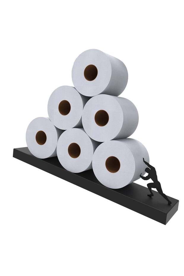 Floating Shelf Toilet Paper Holder, Tilted Matte Black Toilet Paper Roll Holder for Easy Bathroom S