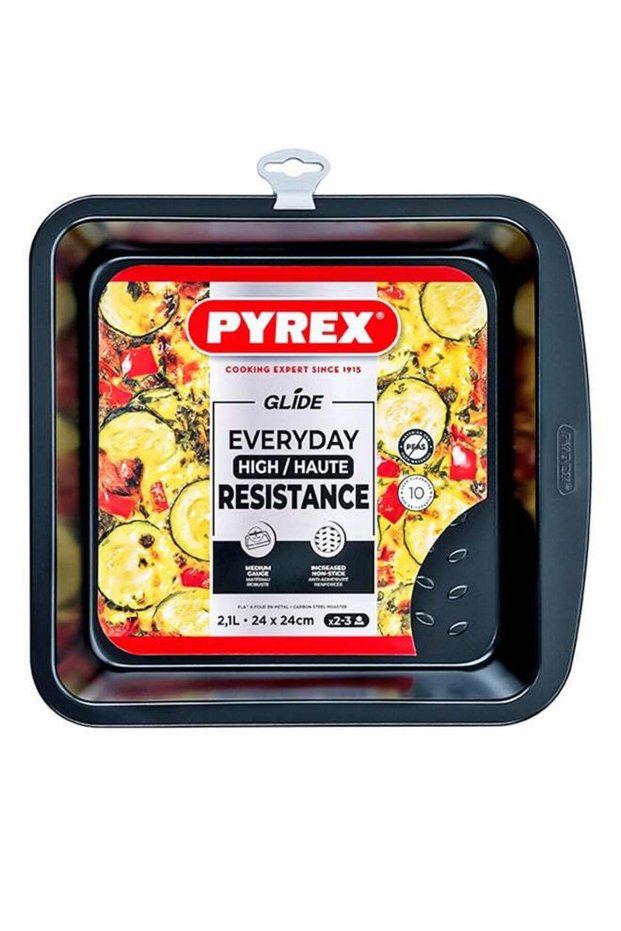 Pyrex Glide Non-Stick Square Roaster 24cm 2.1L, PFAS-Free Baking Dish, Scratch Resistant Bakeware,
