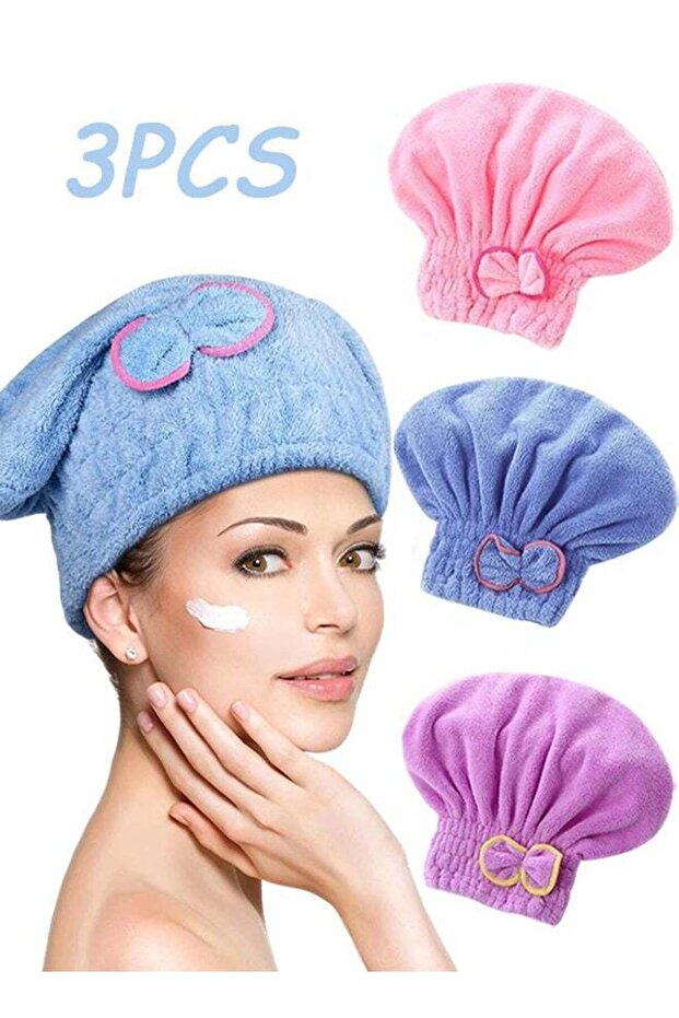 3 Pack Ultra Absorbent Microfiber Hair Drying Turban Towel, Bowknot Design Fast Dry Hair Cap, Soft