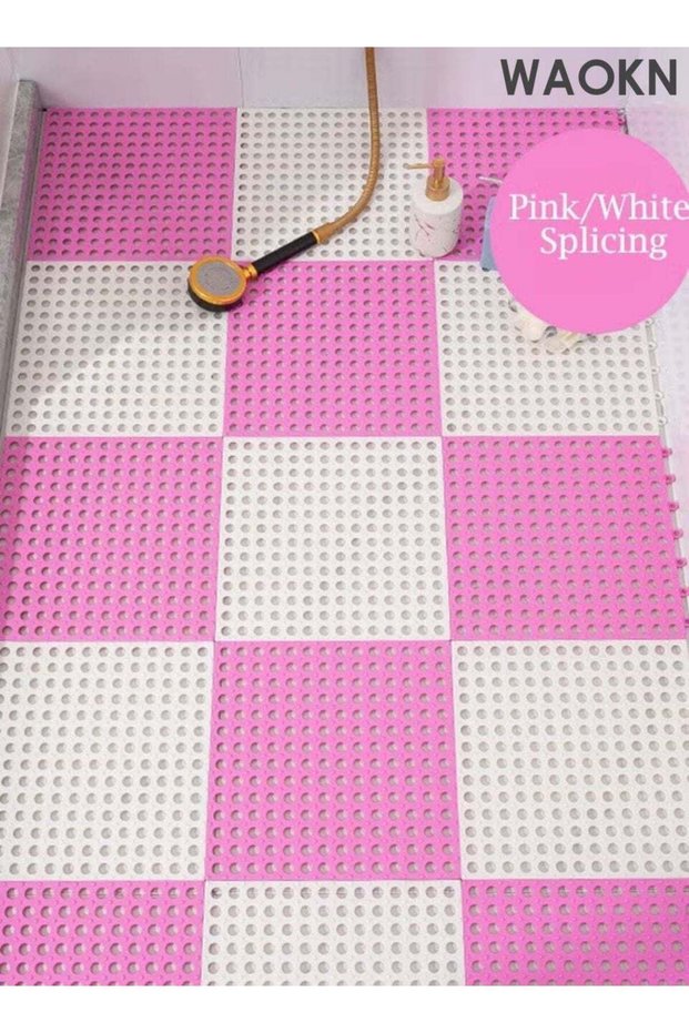 12 Pack Interlocking Non Slip Drainage Floor Tiles , 30 X 30 cm Soft PVC Bath Shower Floor Mat , Dr