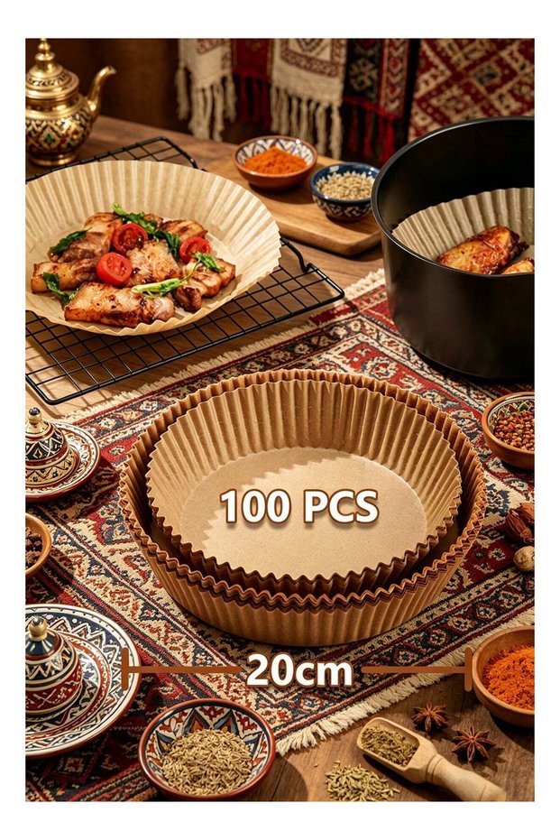 100 Pcs Air Fryer Disposable Paper Liner, Non-Stick Oil Resistant Round Parchment Paper Liners, Foo