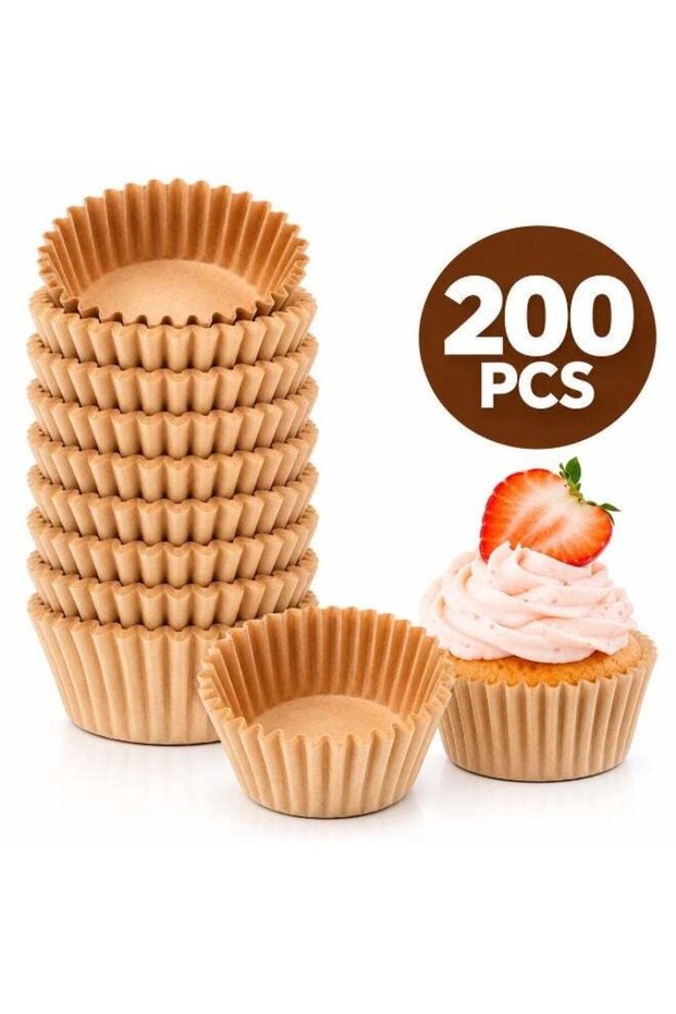 200-Pack Natural Paper Cupcake Liners and Muffin Baking Cups – Greaseproof, Eco-Friendly, Standard