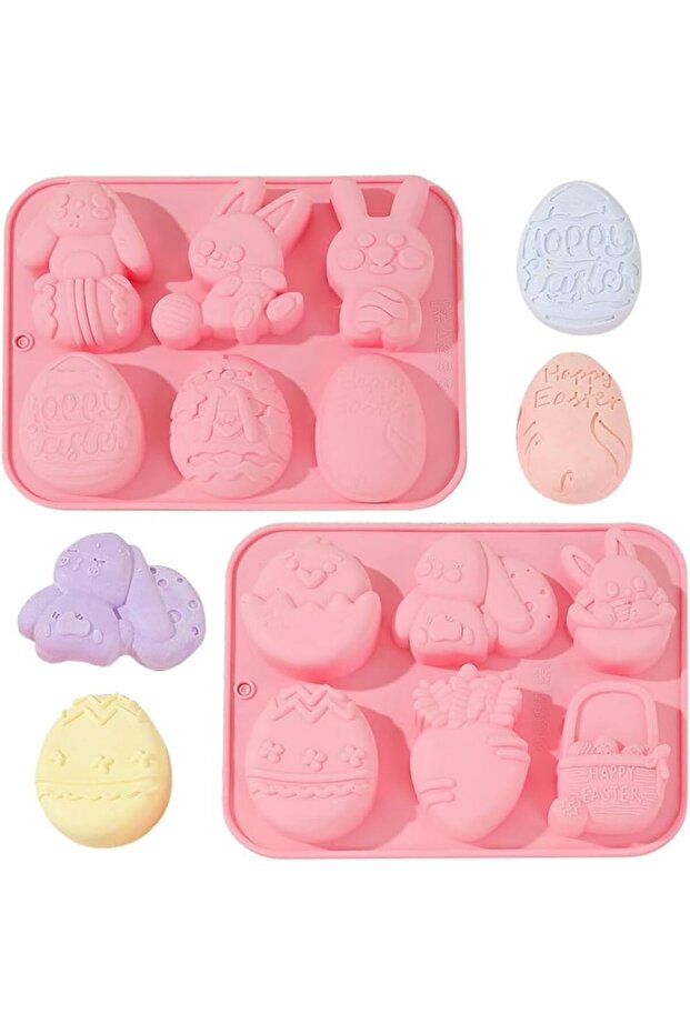 2 Pcs Silicone Molds, Egg and Bunny Shapes, Non-Stick Chocolate, Candy and Wax Melt Molds for DIY D