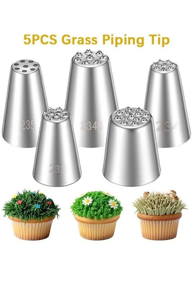 5PCS Grass Piping Tip, Grass Tip for Cake Decorating, Stainless Steel Cake Decorating Tips, Icing T