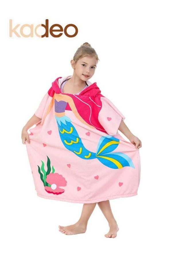 Wearable Hooded Towel for Kids, Toddlers Bath Pool Beach Swim Poncho Cover-ups, Mermaid Theme Pool