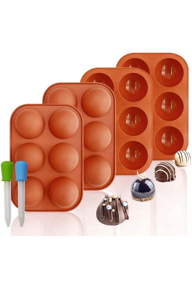 Silicone Molds – 6 Holes Semi Sphere Chocolate Molds – 4 Pack Silicone Baking Mold for Making Hot C