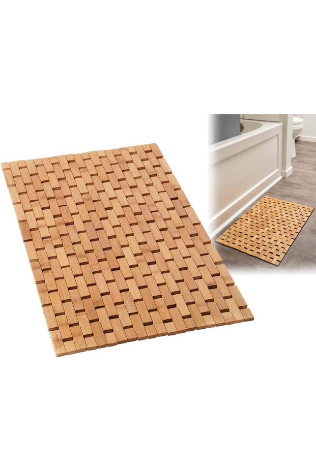 Natural Bamboo Wood Foldable Bath Mat, 24" x 16" Shower and Tub Mat