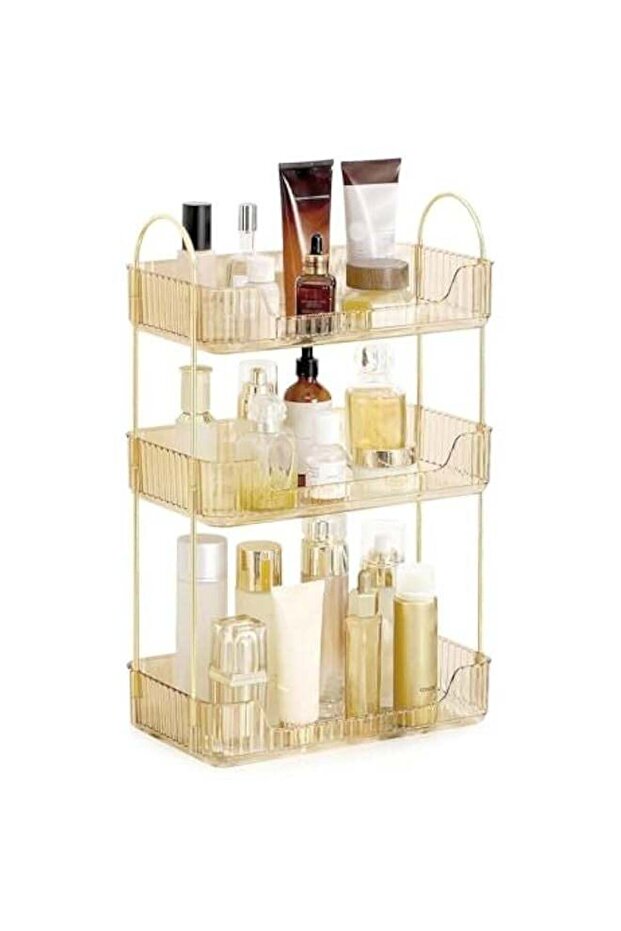 3-Tier Bathroom Counter Organizer,Clear Amber Countertop Storage, Cosmetics Skincare Shelf Organize