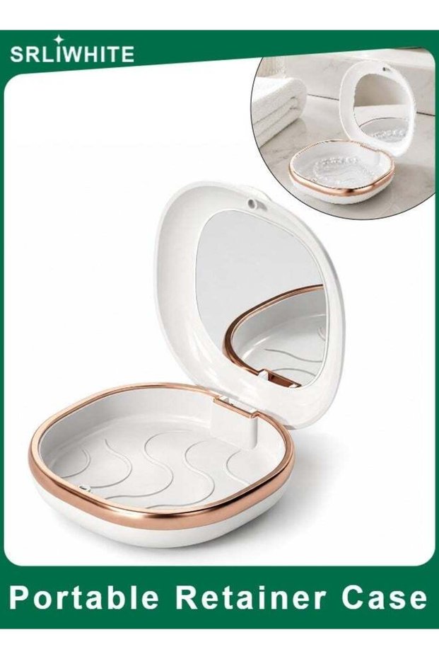 Portable Retainer Case with Built In Mirror, Dental Storage Case for Aligners Retainers and Denture