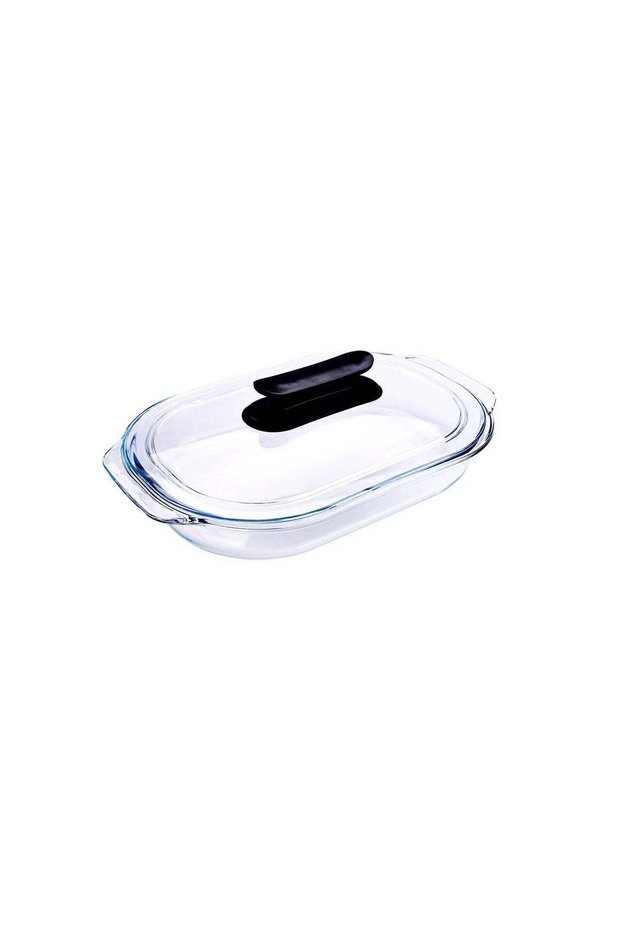 Royalford 3 L Oval Borosilicate Glass Baking Dish with Lid, Easy Grab Handles and Knob, Casserole T