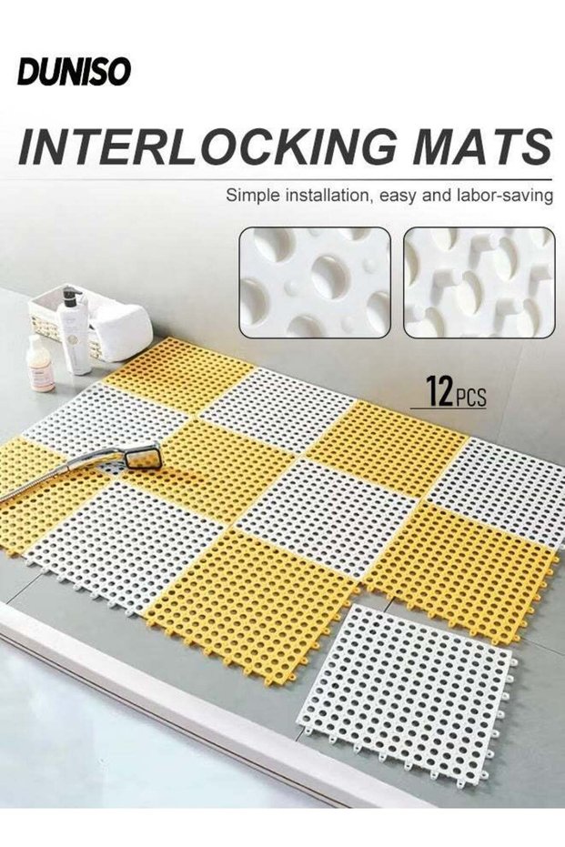 12 Pack Interlocking Non Slip Drainage Floor Tiles,PVC Bath Shower Floor Mat,Bathtub Mat Non Slip,W