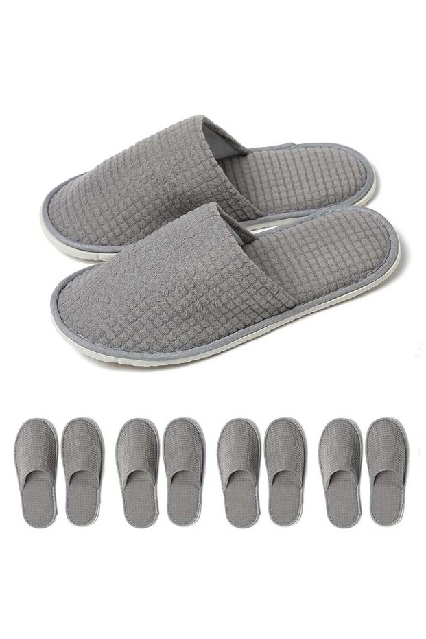 5 Pairs Disposable Closed Toe Spa Slippers, Washable Coral Fleece Guest Slippers for Women and Men,