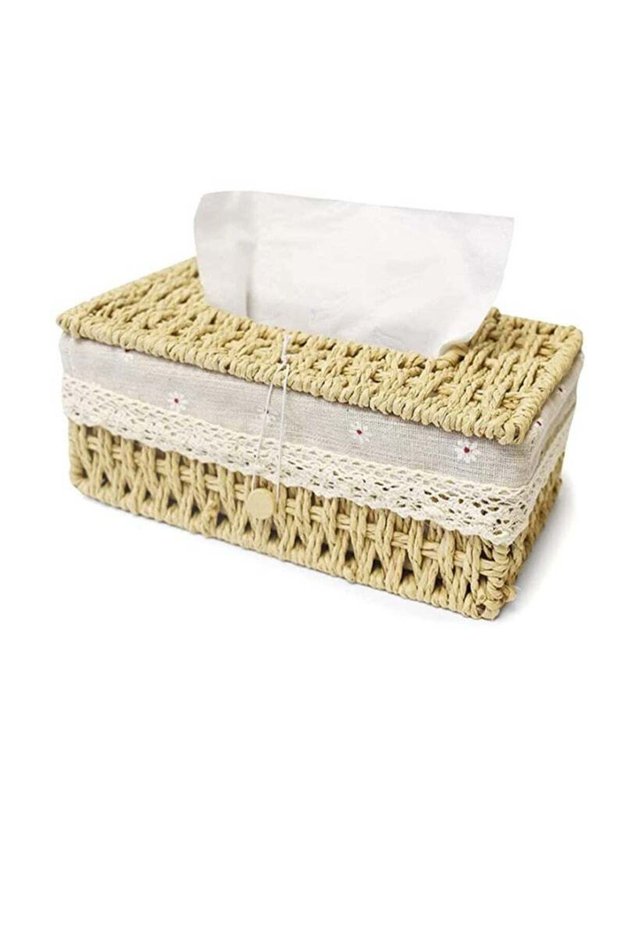 Handmade Rattan Tissue Box Cover – Eco-Friendly Natural Woven Tissue Holder with Cotton Lining & La