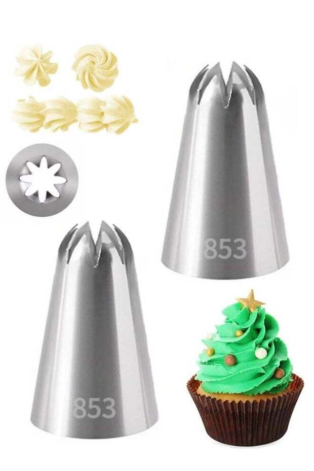 2PCS Stainless Steel Decoration Set Nozzles Tip, Crinkle Cream Laminating Nozzle Pastry Cake Decora