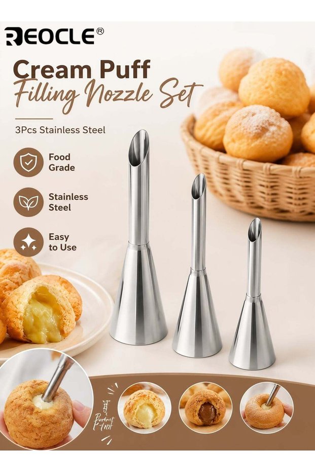 3PCS Metal Piping Tips with 3 Different Sizes 304 Stainless Steel Icing Nozzles with Durability Des