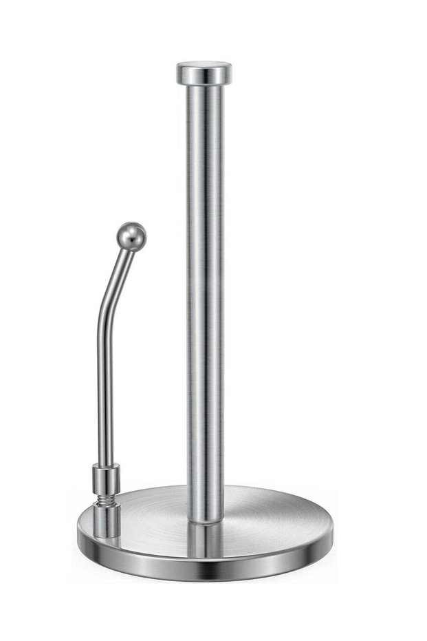Paper Towel Holder, Paper Towel Dispenser Standing Weighted Base Non Slip, Spring Arm Fit Most Size