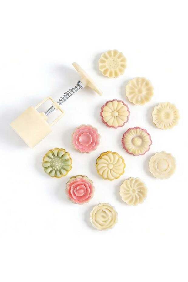 Cookie Press Mid-Autumn Festival Hand-Pressure Moon Cake Mould with 6 Pcs Mode Pattern for 1 Sets