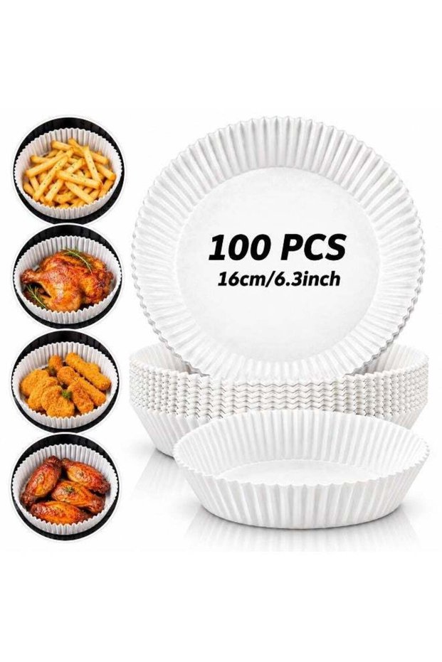 Air Fryer Paper Liners 100 Pcs, 16cm/6.3in Round Disposable Non-Stick Parchment Paper Liners, Oil-P