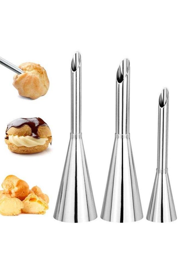 3 PCS Cream Icing Piping Nozzles Tips, Long Puff Nozzles Cream Filling Tubes Cupcake Filler Nozzle