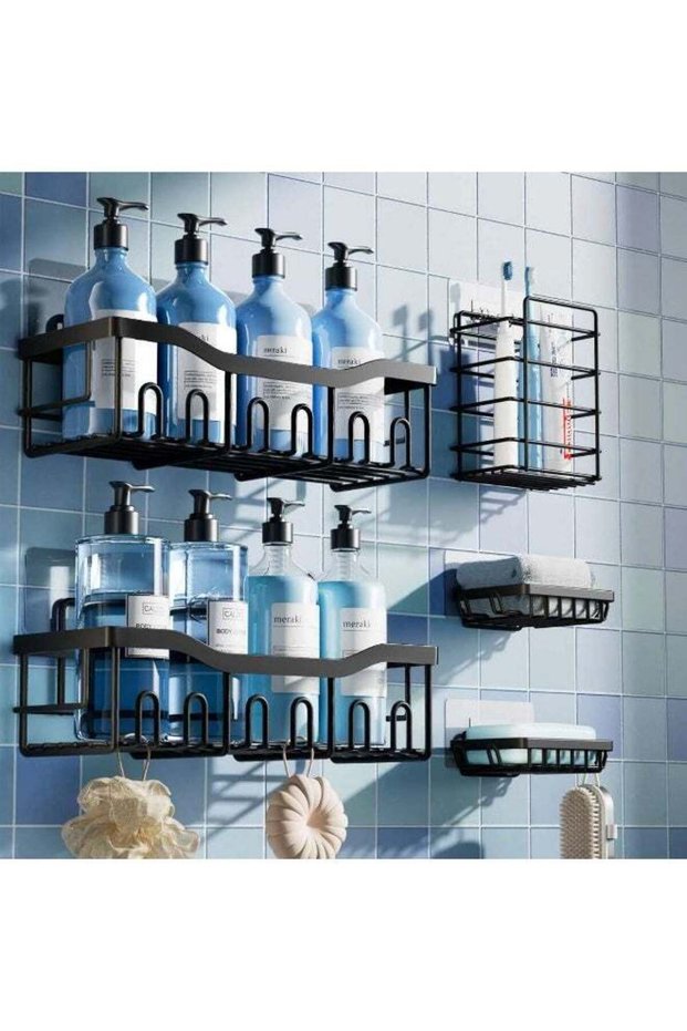 Bathroom storage and shower black storage rack 5-piece, suitable for bathroom sink kitchen wall-mou