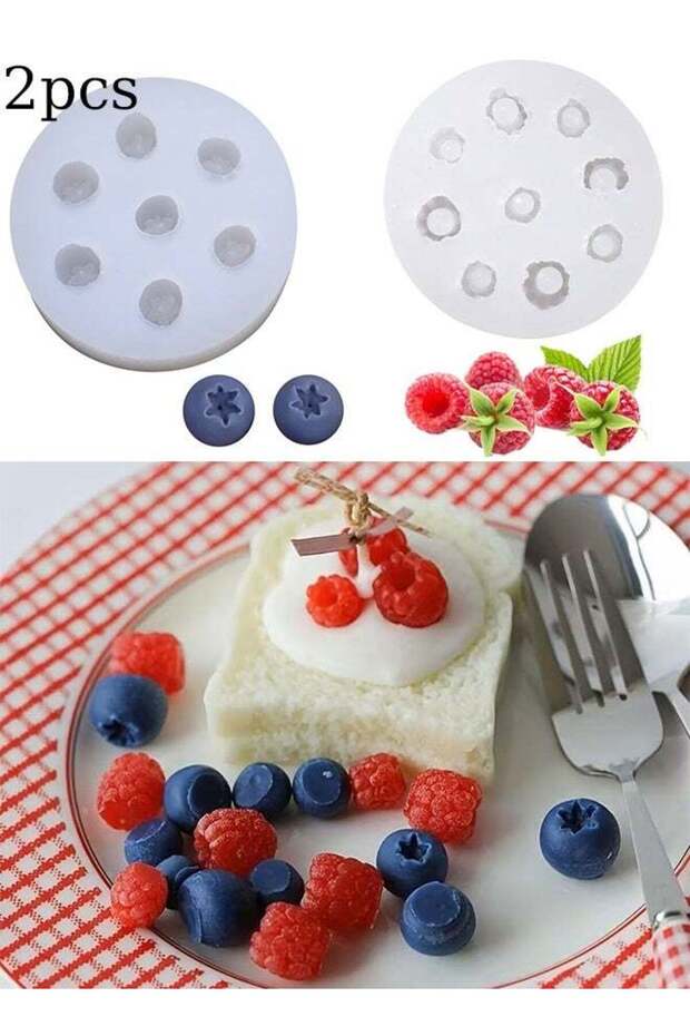 2PCS 3D Blueberry and Raspberry Silicone Mold Reusable Fruit Shape Chocolate Fondant Mold Used for