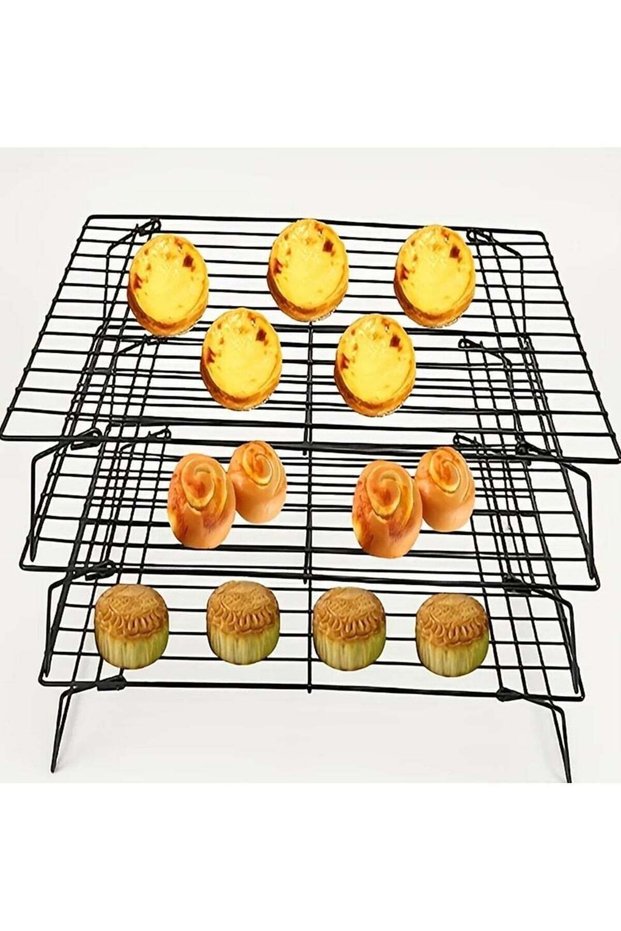 3 Layered Stackable Cooling Rack Black Nonstick Cooling Rack Mesh Grid Drying Stand Multi-Purpose B
