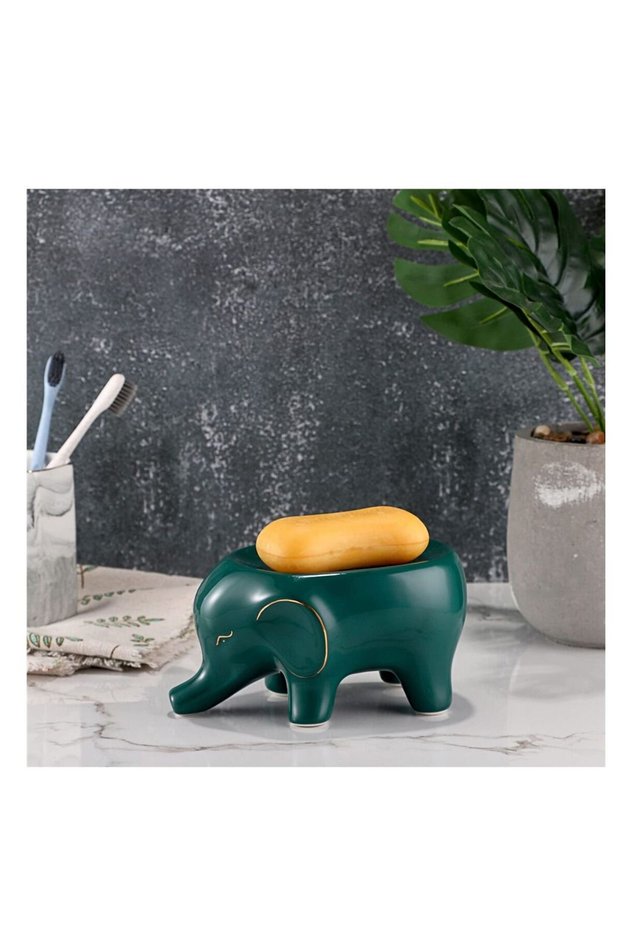 SYOSI, Ceramic Elephant Soap Dish Holder, Self Draining Soap Container Holder, Lovely Animal Draina
