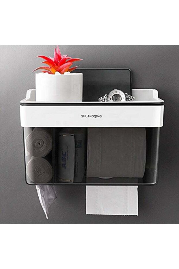 Square Wall Mounted Toilet Paper Holder with Storage Box – No-Drill, Adjustable, Eco-Friendly Plast