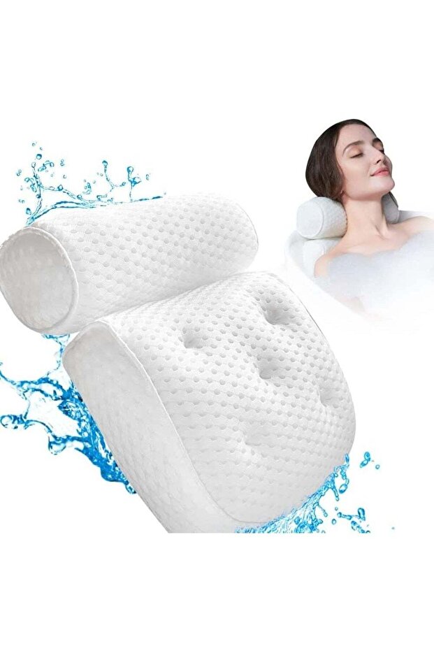 Bath Pillow White - Bath Pillow for Bathtub - Ergonomic Neck Pillow for the Bath - Bath Pillow with