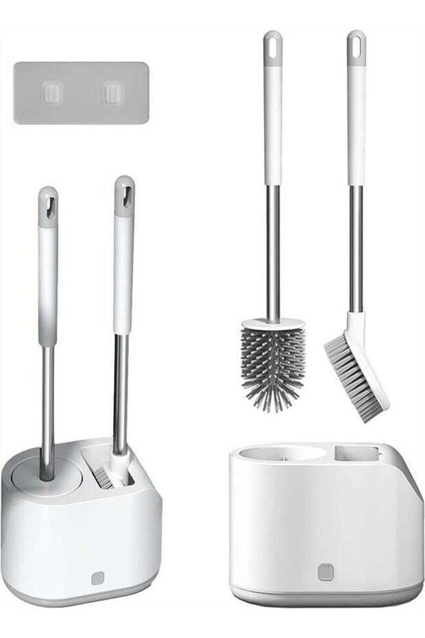 Silicone Toilet Brush 2 Pack Set with Durable TPR Cleaning Silicone Toilet Brush with Holder, Easy