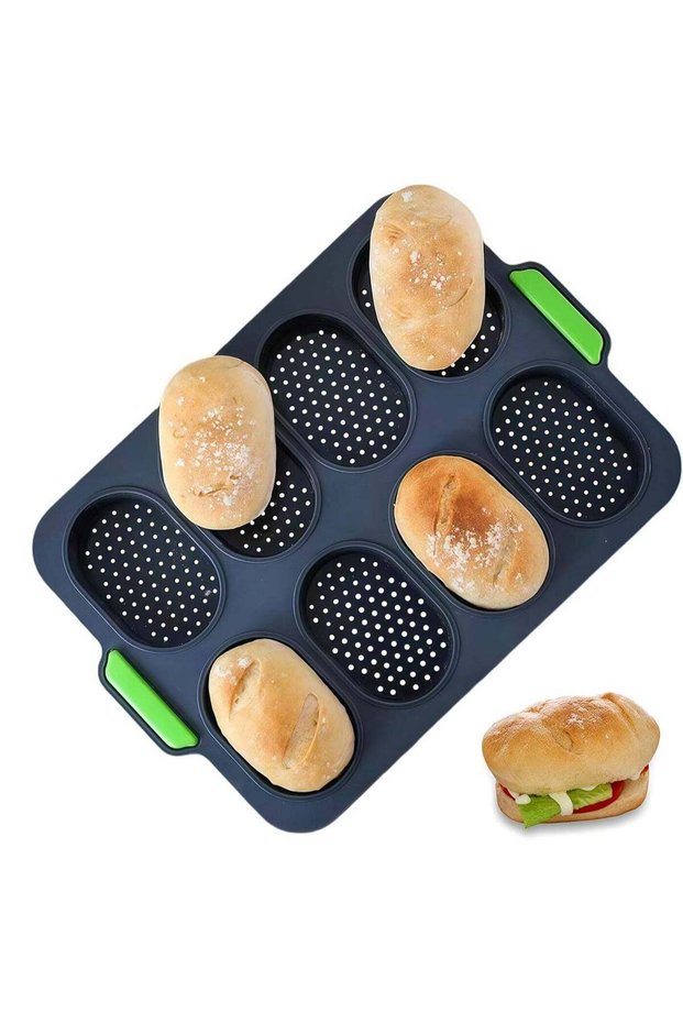 Silicone Bread Mold Pan, 8-Grid Nonstick Baguette Baking Tray, Oval French Bread Loaf Pan, Heat Res