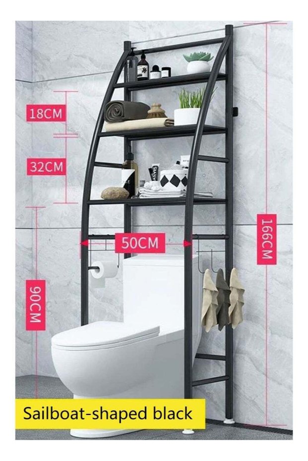 Sailboat-shaped three-layer toilet rack black steel