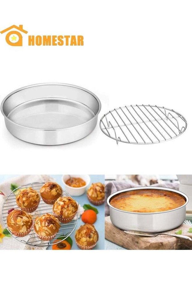 8-inch Cake Pan with Rack Set, Stainless Steel Round Cake Pans and Baking Cooling Racks, Non Toxic,