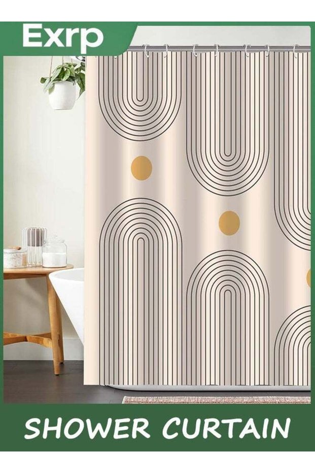 Boho Mid Century Shower Curtain, Minimalist Abstract Arch Simple Sun Modern Machine Washable Waterp