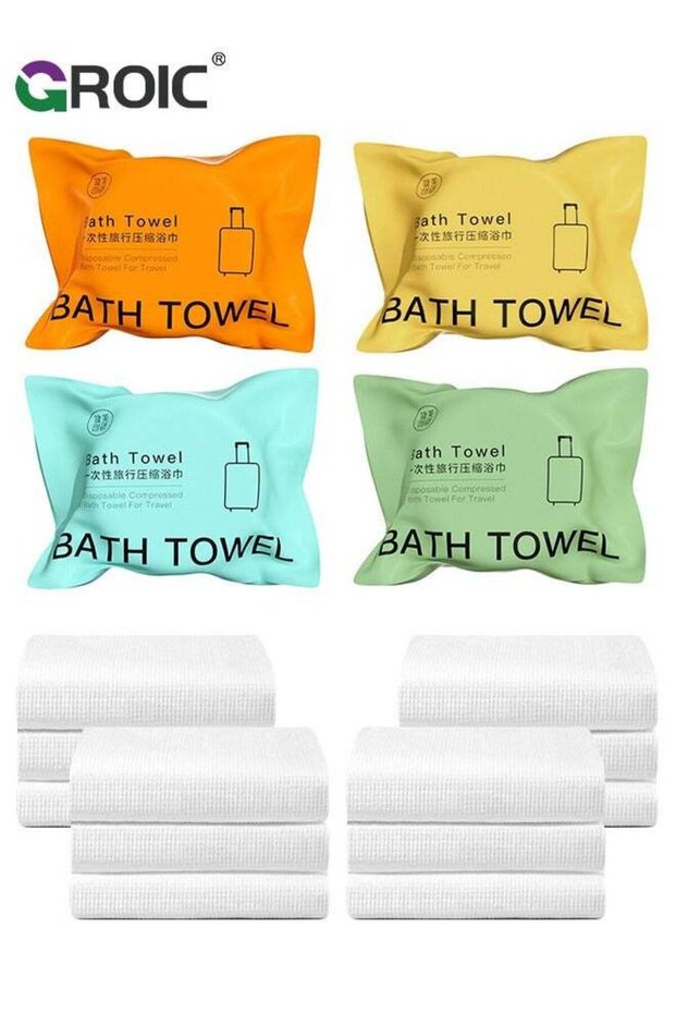 4Pack Large Compressed Bath Towel,Disposable Cotton Bath Towels, Portable Light and Reusable Compre