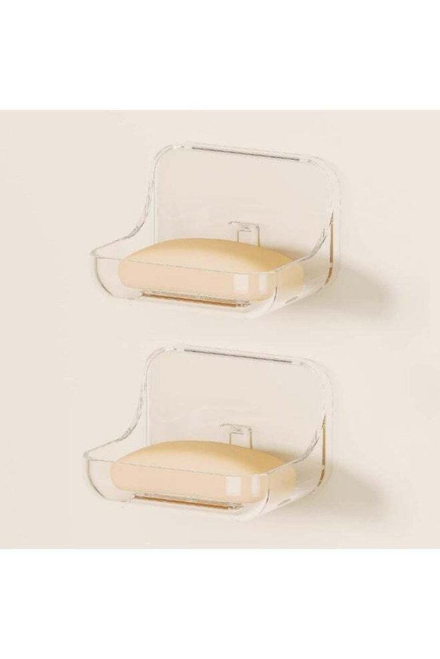 2 Pack Clear Adhesive Soap Dish Wall Mounted – Self-Draining Plastic Soap Holder for Bathroom, Show