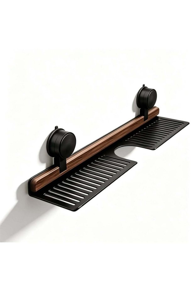 Walnut Pattern Suction Cup Bathroom Storage Shelf, No‑Drill Removable Wall‑Mounted Sink Organizer,