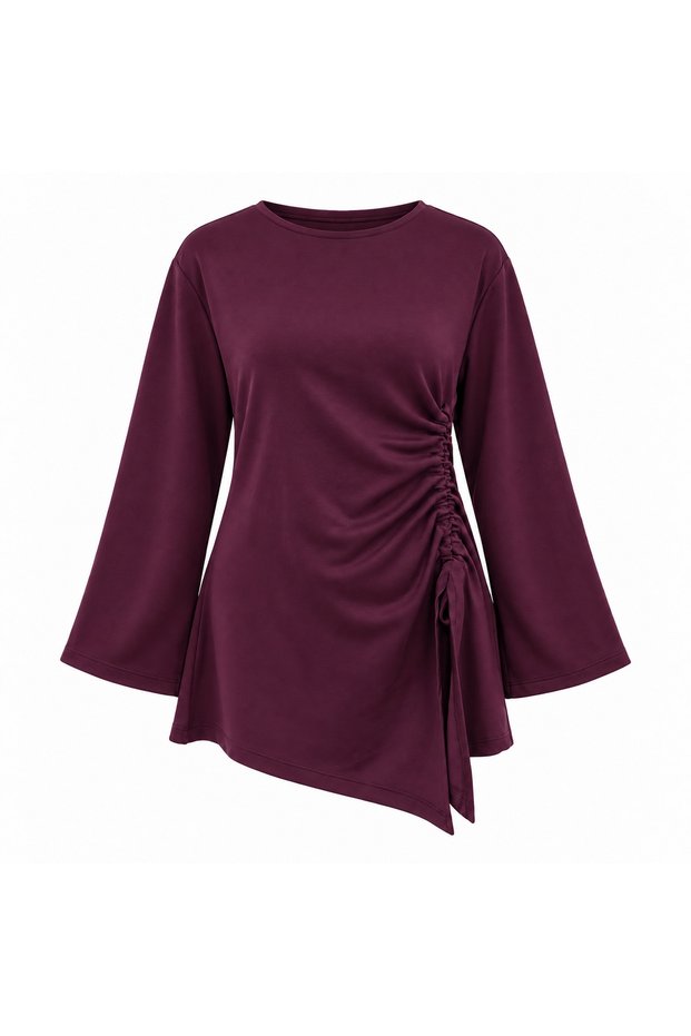 Women's Modal Fabric Side Gathered Asymmetrical Tunic with Tie Detail 0248