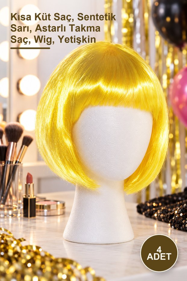 4-piece party wig set - short bob, synthetic blonde, lined hairpiece, wig, adult