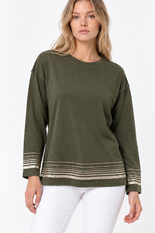 Women's Seasonal Merselized Knitwear Blouse with Sequin Detail on Sleeves and Skirt