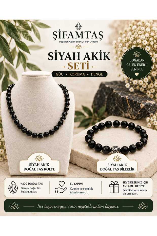 Black Agate Natural Stone Set (Bracelet and Necklace)